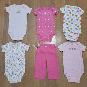 Carters Baby Girl 6 Month Lot NEW One-Piece Short Sleeve Pink SET of FIVE(5)+